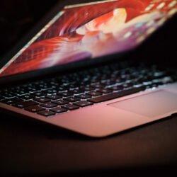 Pentru cine e site-ul Guvernului României? Closeup shot of an open laptop on a dark surface – work from home concept